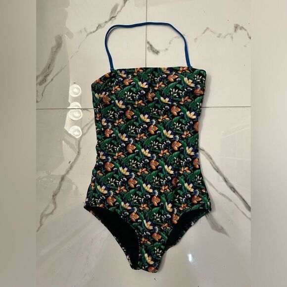 Crew one piece strapless swim suit. Black with multi colors size 0 - Picture 1 of 6